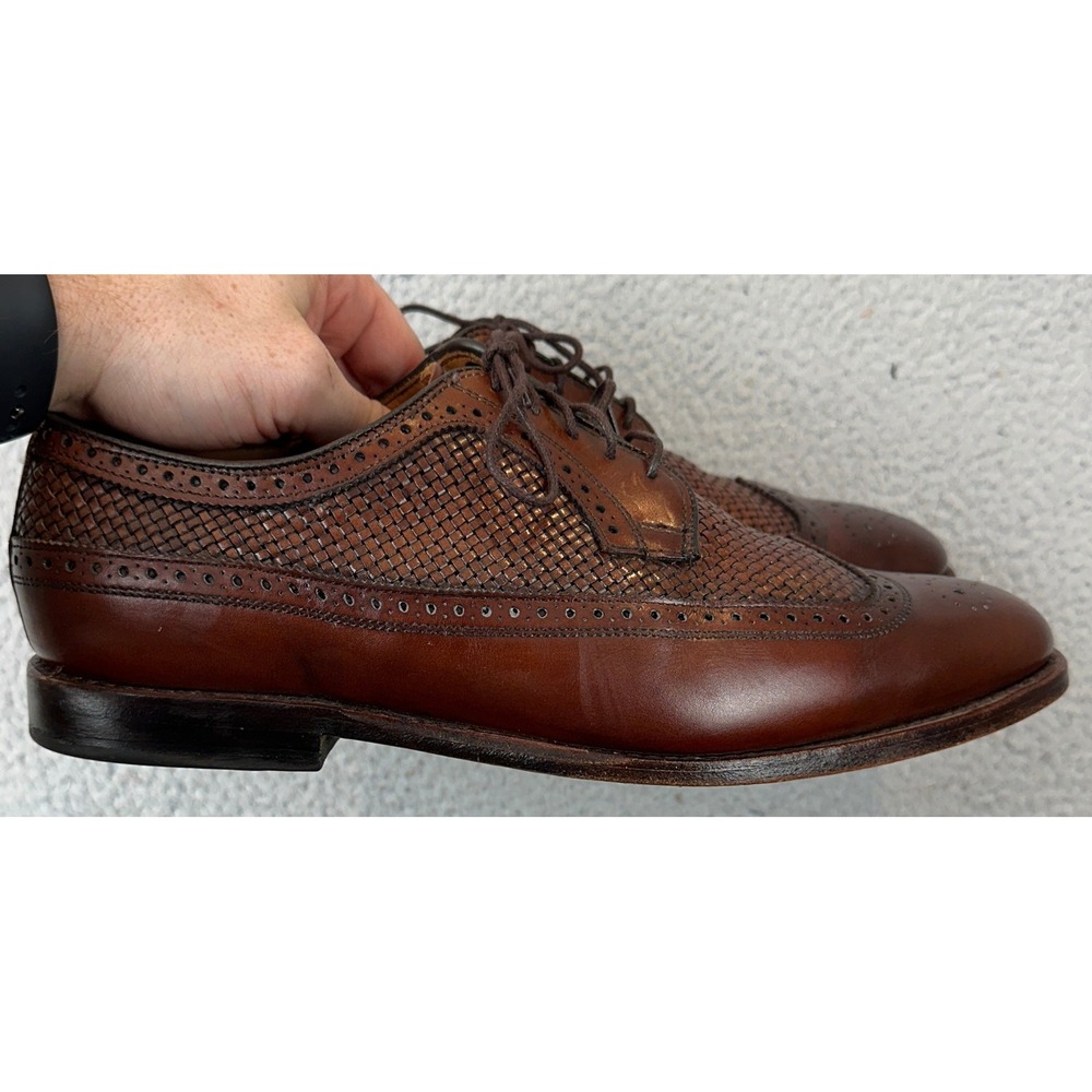 Allen Edmonds Oxford Shoes Mens 10.5 3E Leiden Brown Woven Wingtip Dress EUC